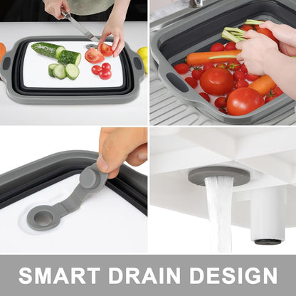 Tiawudi Large Collapsible BBQ Prep Tub with Lid(4.22 Gal/16L), Foldable Camping Sink with Colander, Cutting Board, Dish Basin for Kitchen, Bowl, Vegetable and Fruit, Storage Basket for Picnic