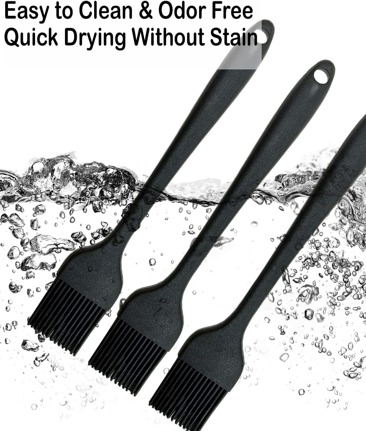 Pastry Brush For Baking,Silicone Basting Brush For Cooking,315°C Heat Resistant Food Brush for Oil & Sauce,Non-Shedding Kitchen Brushes for Butter Bread Meat Egg Wash Cake Baster(3pc Black)