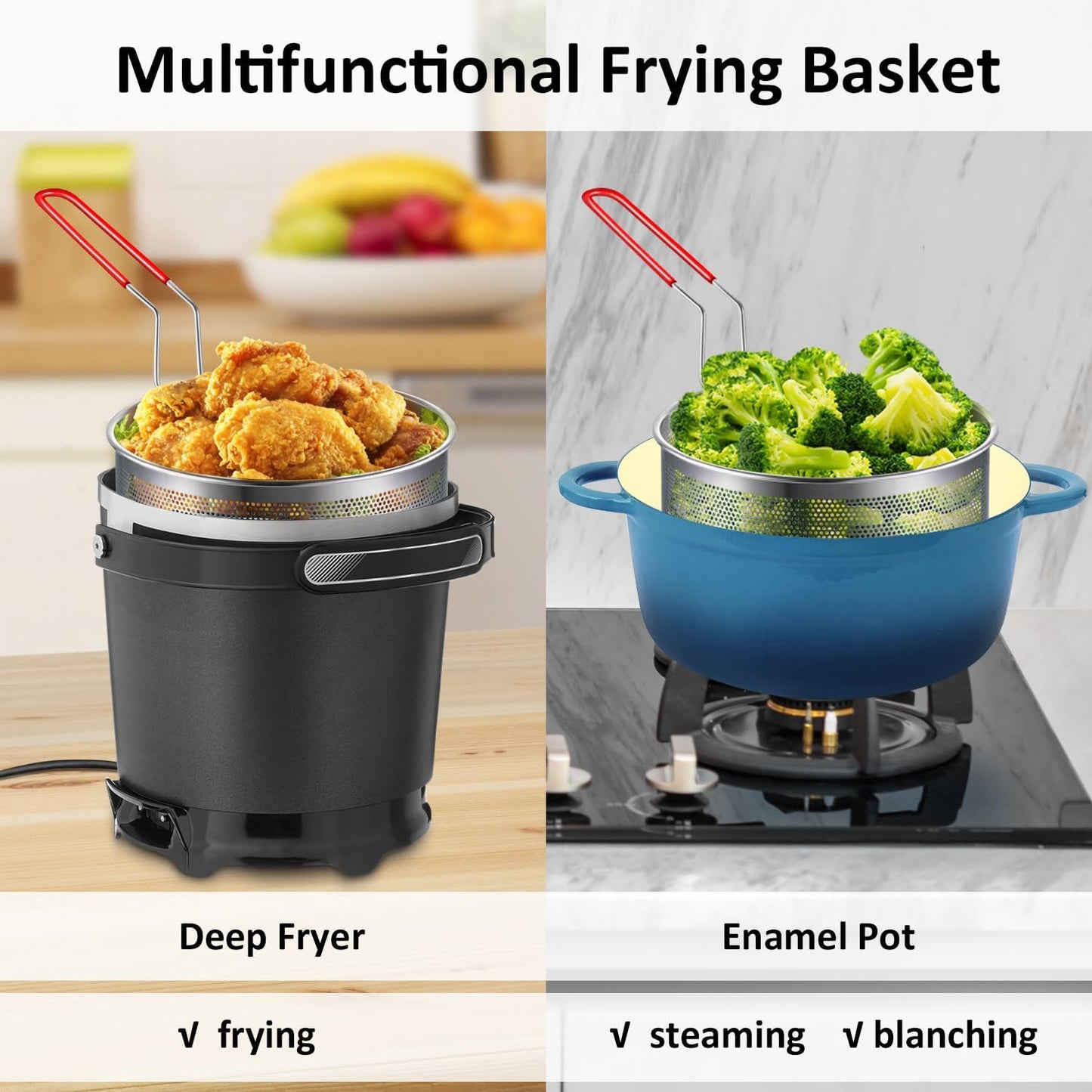 Yimi 16.5 Inch Spider Strainer | Stainless Steel Kitchen Cooking Skimmer with Double Hook Long Handle | Spiral Wire Spoon Ladle with Reinforced Double Coil for Cooking and Frying, Ideal for Gift