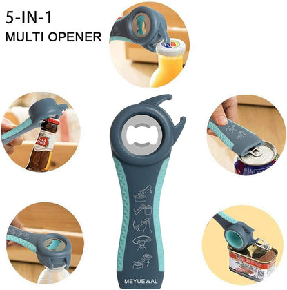 Jar Opener, 5 in 1 Multi Function Can Opener Bottle Opener Kit with Silicone Handle Easy to Use for Children, Elderly and Arthritis Sufferers (Apple Red）
