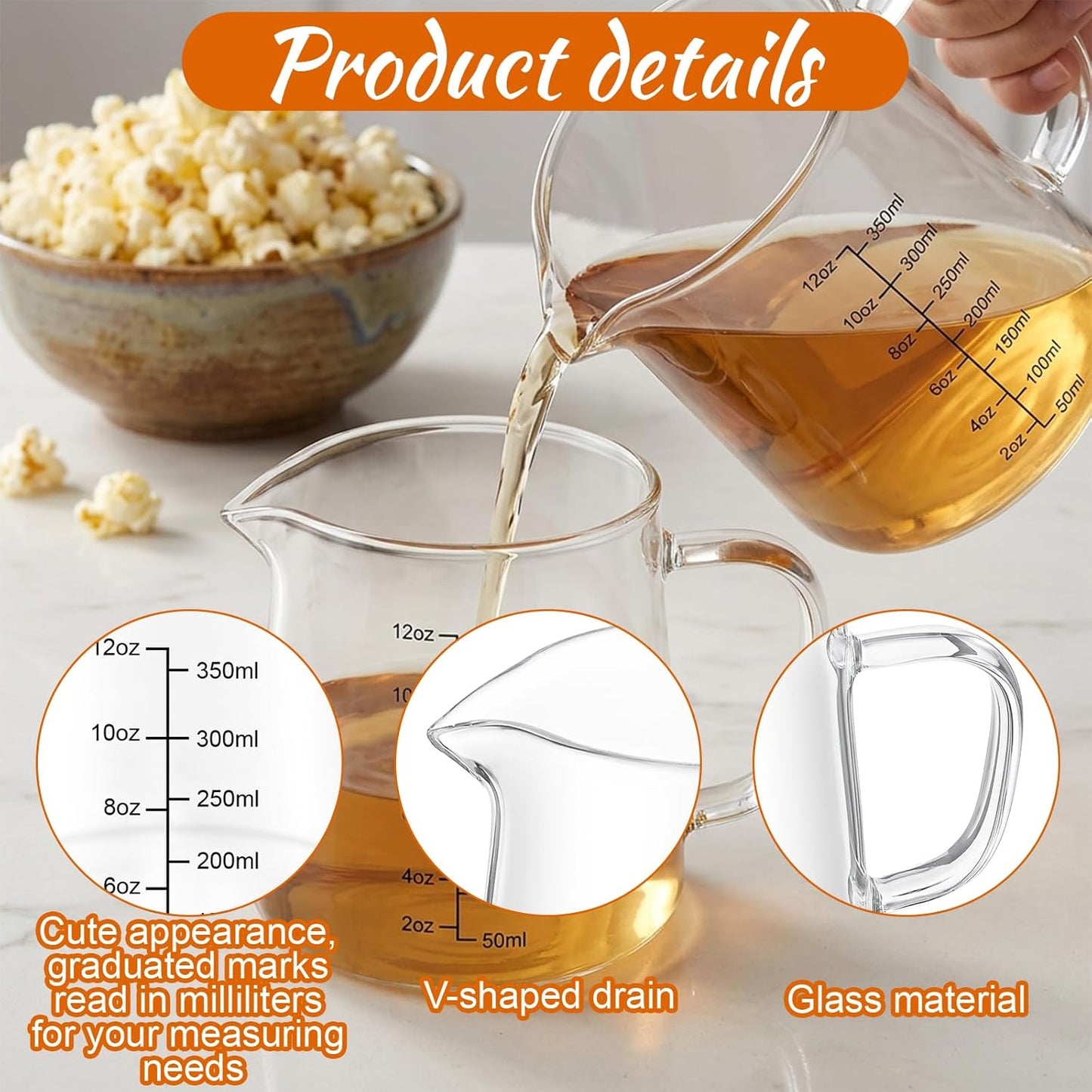 2 Pack 12 oz Coffee Measuring Glass Cups, Espresso Cups, Espresso Accessories, Expresso Shots Cup, Heat-resistant Glass Measuring Cup, Milk Frothing Pitcher, Frother Cup, Creamer Container, Microwave