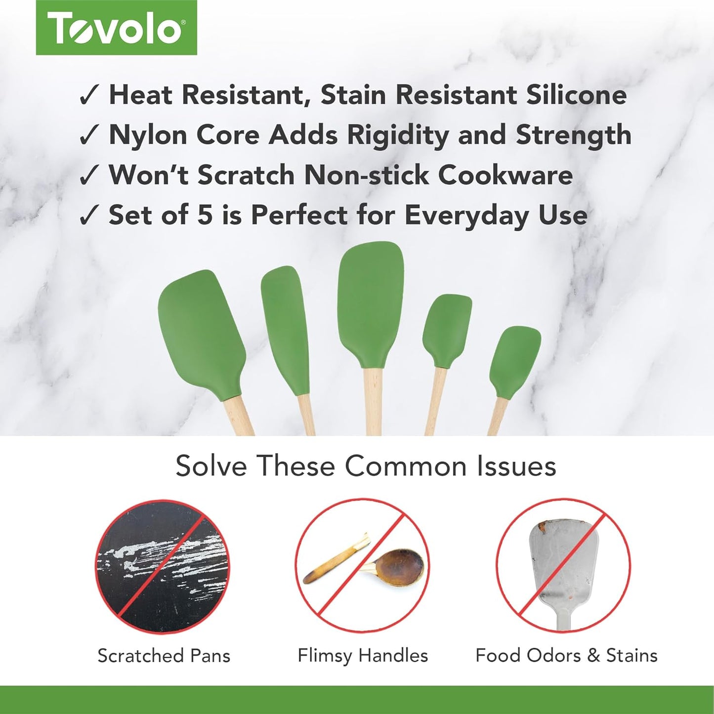 Tovolo Silicone Spatula with Wooden Handle Set of 5 Piece Silicone Kitchen Utensil Set Spoonula Jar Scraper Mini Spatula and Spoonula for Cooking Baking Mixing Folding Deep Indigo