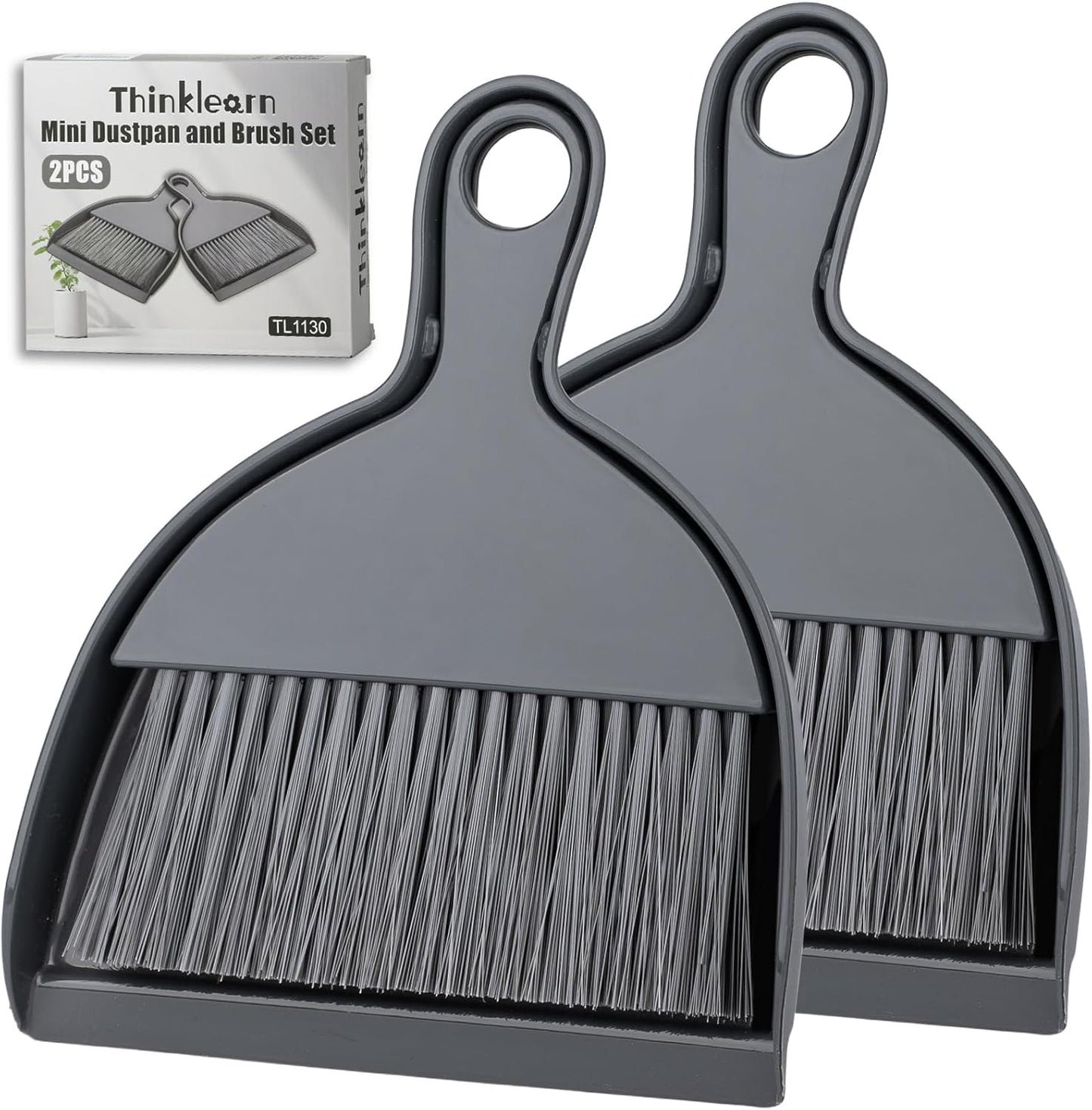 THINKLEARN 2PCS Small Broom and Dustpan Set, Mini Dust Pan and Brush, Hand Whisk for Pets, Kids, Desk, Home, Camping, Green Cleaning Supplies