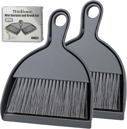 THINKLEARN 2PCS Small Broom and Dustpan Set, Mini Dust Pan and Brush, Hand Whisk for Pets, Kids, Desk, Home, Camping, Green Cleaning Supplies