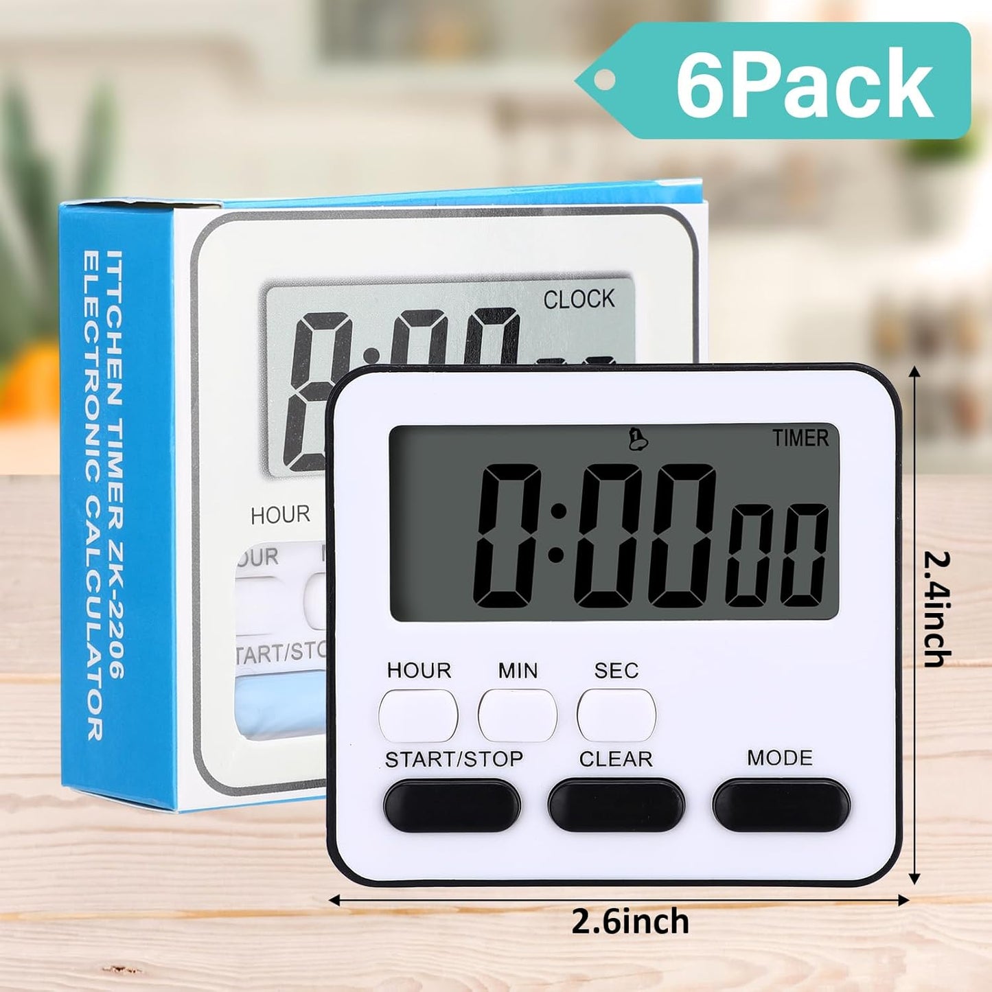 Leumoi 2 Pcs Digital Kitchen Timer 24 Hour Clock and Alarm Function Timer On/Off Switch Minute Second Count up Countdown Loud Alarm for Exercise Cook Baking(White)