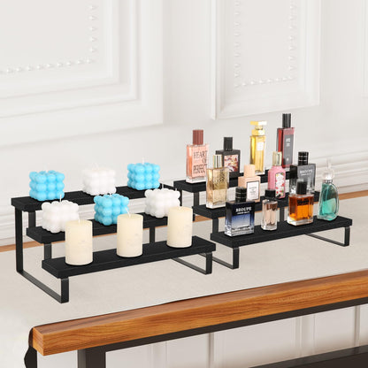 YINMIT Wooden Display Riser Stand, Tiered Perfume and Cologne Organizer Stand, 4 Tier Spice Rack Organizer, Rustic Display Shelf for Candles (4 Tier)