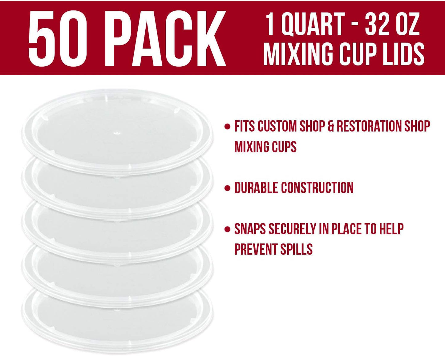 Custom Shop Paint Mixing Cups, 32-Ounce (Box of 100) - Plastic Measuring Cups for Liquids, Automotive Painting, Epoxy Resin, Acrylic Arts, Crafts, Disposable or Reusable, Graduated, Mixing Ratios