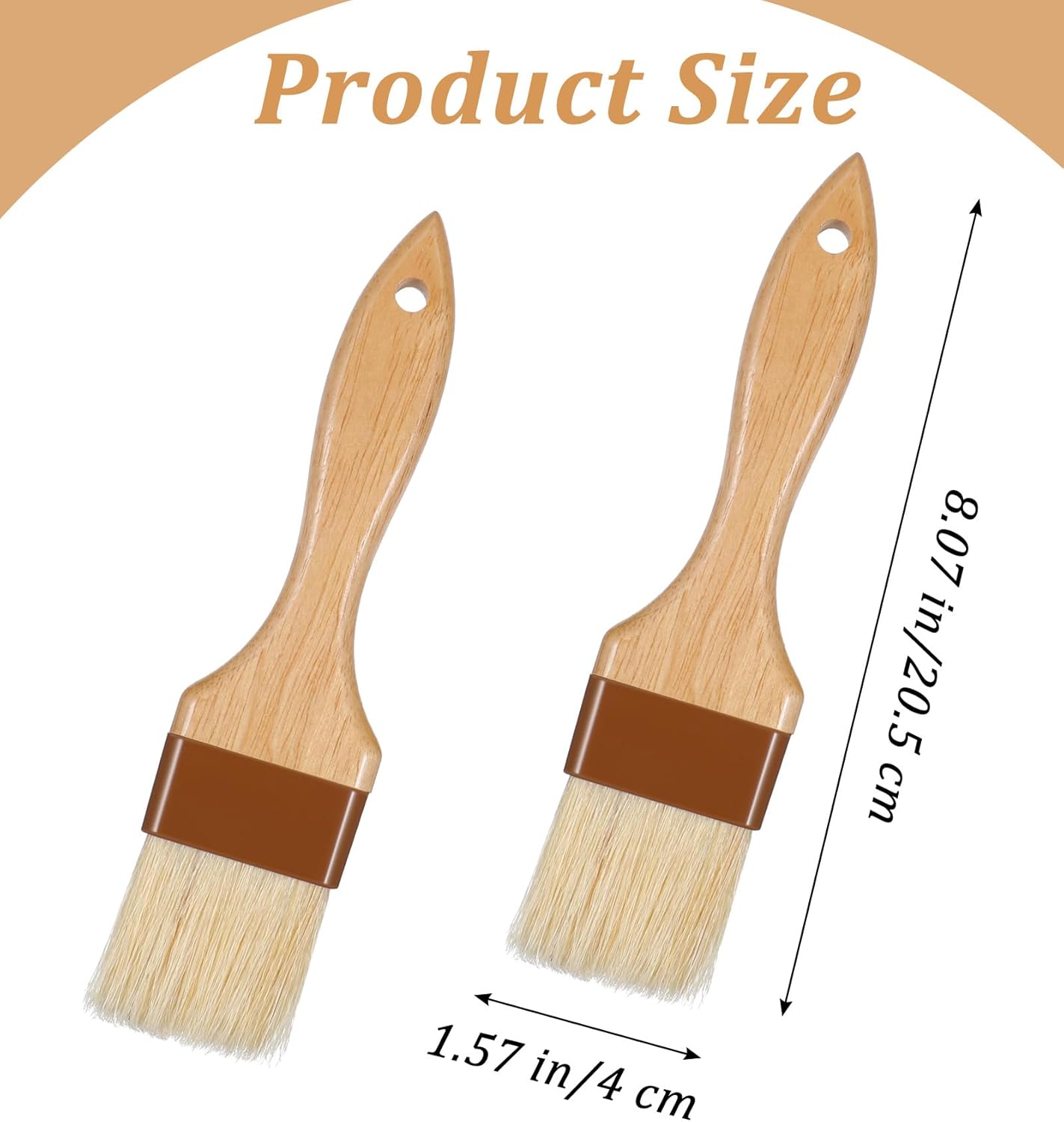 2 Pack Pastry Brushes, Natural Bristle Basting Brush for Baking Cooking, Wooden Handle Oil Brush for Butter Egg Wash Sauce Marinade for Kitchen Baking Tools