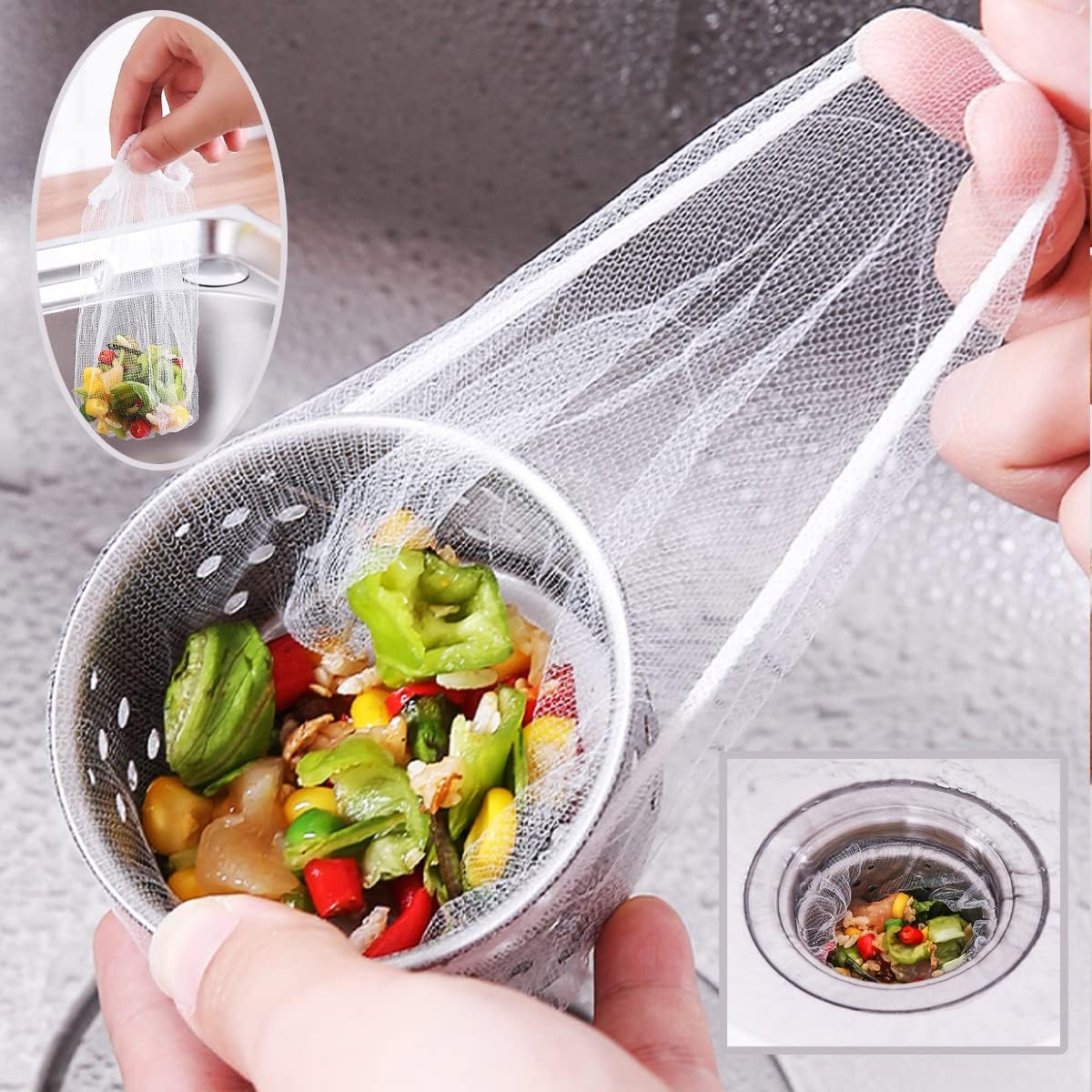 GXXMEI 500pcs Disposable Sink Strainer Mesh Filter Bags, Anti Clogging Elastic, Fits Most Sizes