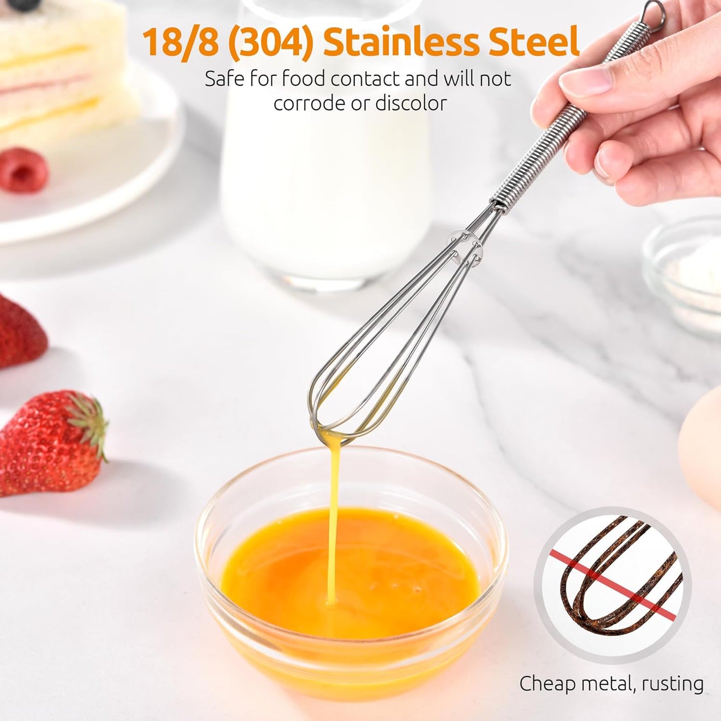 U-Taste 7" Mini Whisk for Cooking: 18/8 Stainless Steel Small Metal Kitchen Wisk, Tiny Hand Mixing Tool for Coffee, Egg, Sauce, 6-Wires Compact Head for Baking, Beating in Bowl, Mug, Jar (Set of 2)