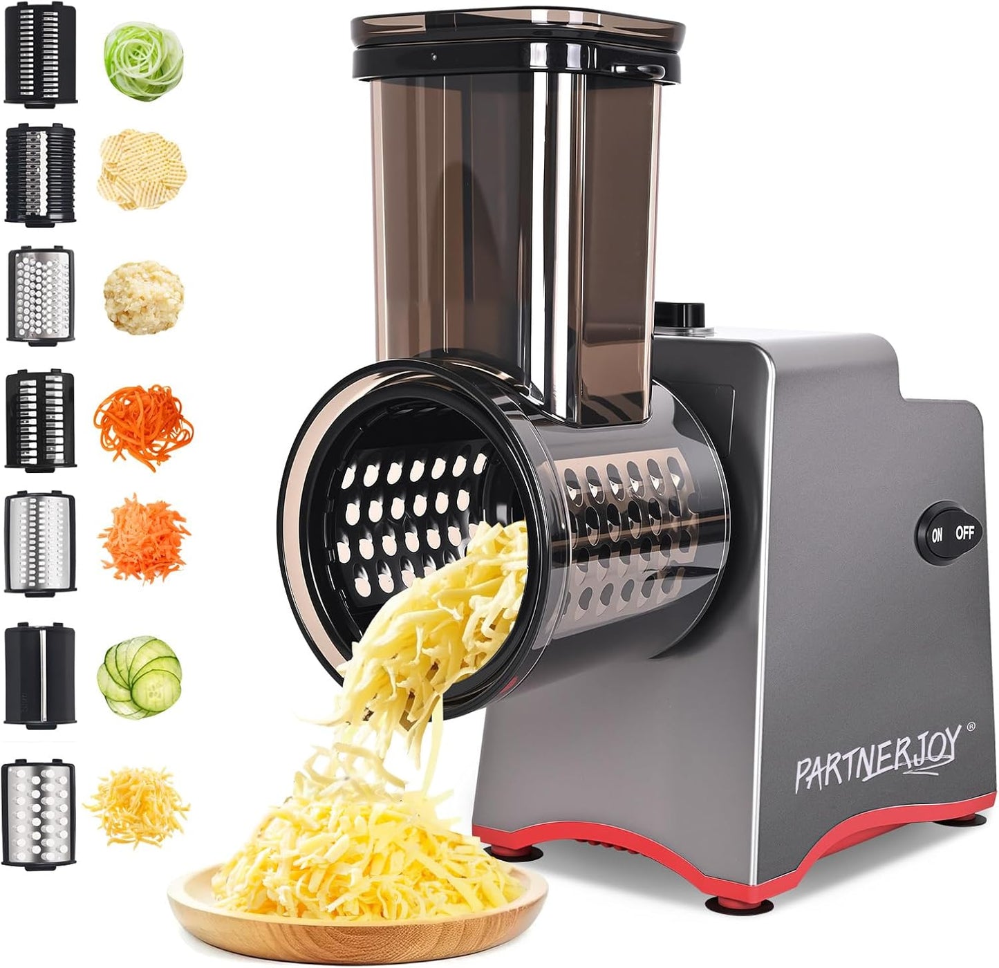 Electric Cheese Grater, 250W Electric Professional Salad Maker & Vegetable Slicer Shredder, 7-in-1 Electric Food Graters Machine with Widened Feeding Port for Block Cheese, Vegetables & Fruits