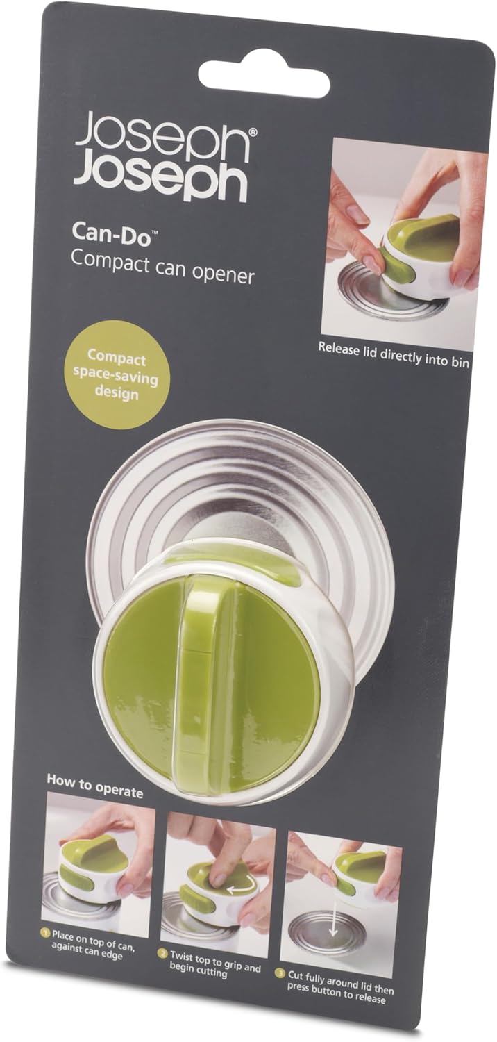 Joseph Joseph Can-Do Compact Can Opener Easy Twist Release Portable Space-Saving Manual Stainless Steel, Green