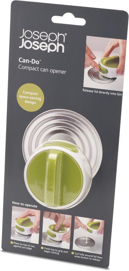 Joseph Joseph Can-Do Compact Can Opener Easy Twist Release Portable Space-Saving Manual Stainless Steel, Green