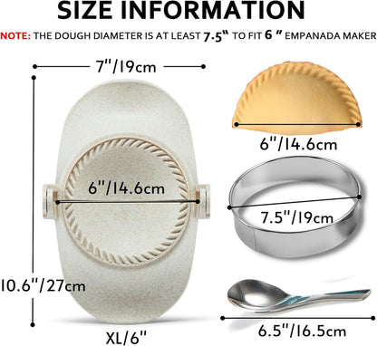 Empanada Maker Press, 6-Inch Extra Large Dumpling Maker Set with Dough Cutter, Dumpling Mold Set for Pierogi, Pastelitos, Calzone, Turnovers, Chinese Dumpling, 5Sizes (6"/5"/4"/3"/2.6")