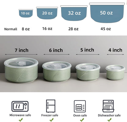Ceramic Nesting Bowls with Lids: Mixing Bowls with Lids - Porcelain Food Storage Containers For Prep and Serving, Microwavable Kitchen Bowl Set of 4, 50/32/20/10 oz (White)