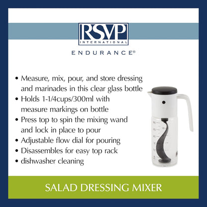 RSVP International Kitchen Accessories Collection Oil & Dressing, Mixer, 1.25 Cup Capacity, Glass Bottom