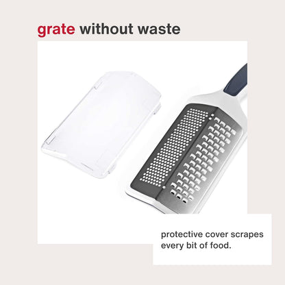 Zyliss Fine Grater and Zester - Handheld Grater with Stainless Steel Blade & Wheat Straw Handle - Ideal for Hard Cheese, Chocolate, Fruit, Vegetables, & More - Protective Cover Doubles as Scraper