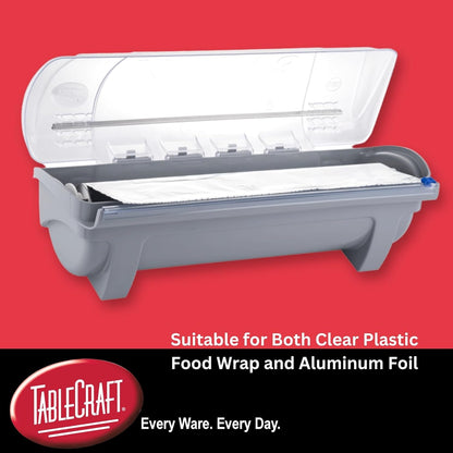 Tablecraft Film Wrapper Film Dispenser, Kenkut Single Roll of Plastic Food Cling Wrap and Aluminum Foil Holder, Slide Cutter, Heavy Duty Foodservice Restaurant Kitchen,White