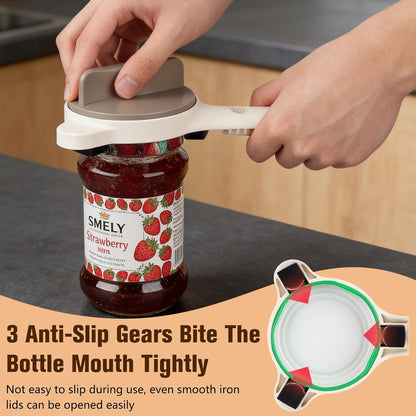 4 in 1 Multi-Purpose Jar Opener,Magnetic Stainless Steel Can Opener with Ergonomic Handle,Multi Size Lid Tool for Jars Cans Wine Bottles, Home Kitchen Helper(Beige)