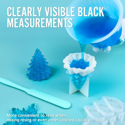 Silicone Resin Mixing Measuring Cups for Resin Supplies, Easy-to-read Marks, 600ml/20oz Bowl, 250&100ml Thickened Reusable Silicone Cups for Epoxy Mixing, with Stir Sticks, Jewelry Making