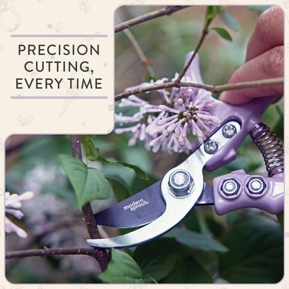 Modern Sprout Hand Pruners - Lightweight Pruning Shears W/Easy Lock- Gardening Scissors - Bypass Sharp Carbon Steel Blade - Rust Resistant - Garden Tools - Reusable Holster - Sage