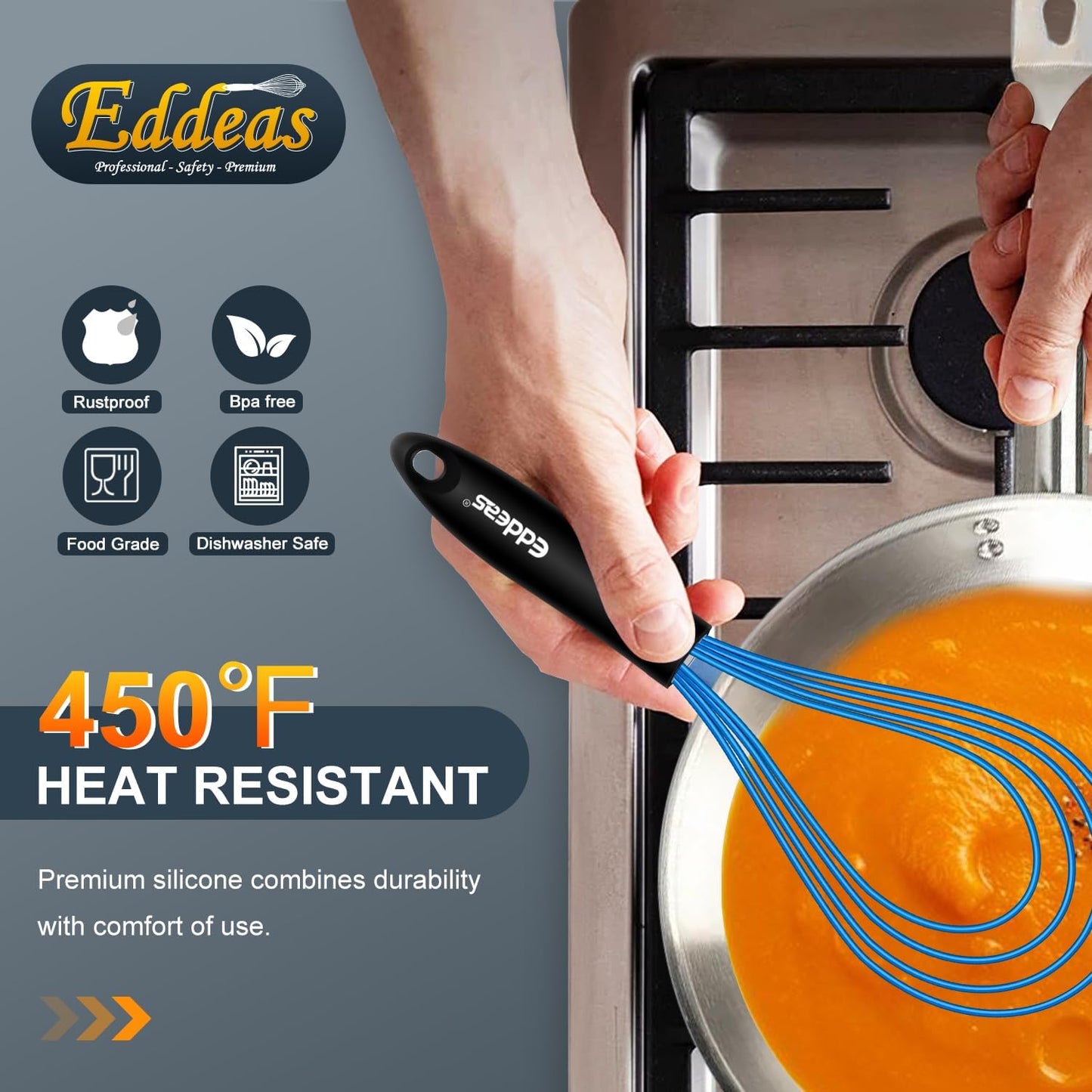 Whisks For Cooking - 500 °F Heat Resistant Silicone Whisk, Heavy Duty 7",9"&11inch Non-Scratch Balloon Kitchen Wisk tool Set, for cooking Wisking, Blending, Beating, Stirring, 3 Piece Black