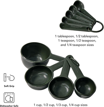 KitchenAid Universal Easy To Read Measuring Cup and Spoon Set with Soft Grip Handle for Maximum Control, Hang Hole and Nesting For Easy Storage, Dishwasher Safe, 9 Piece, Pistachio