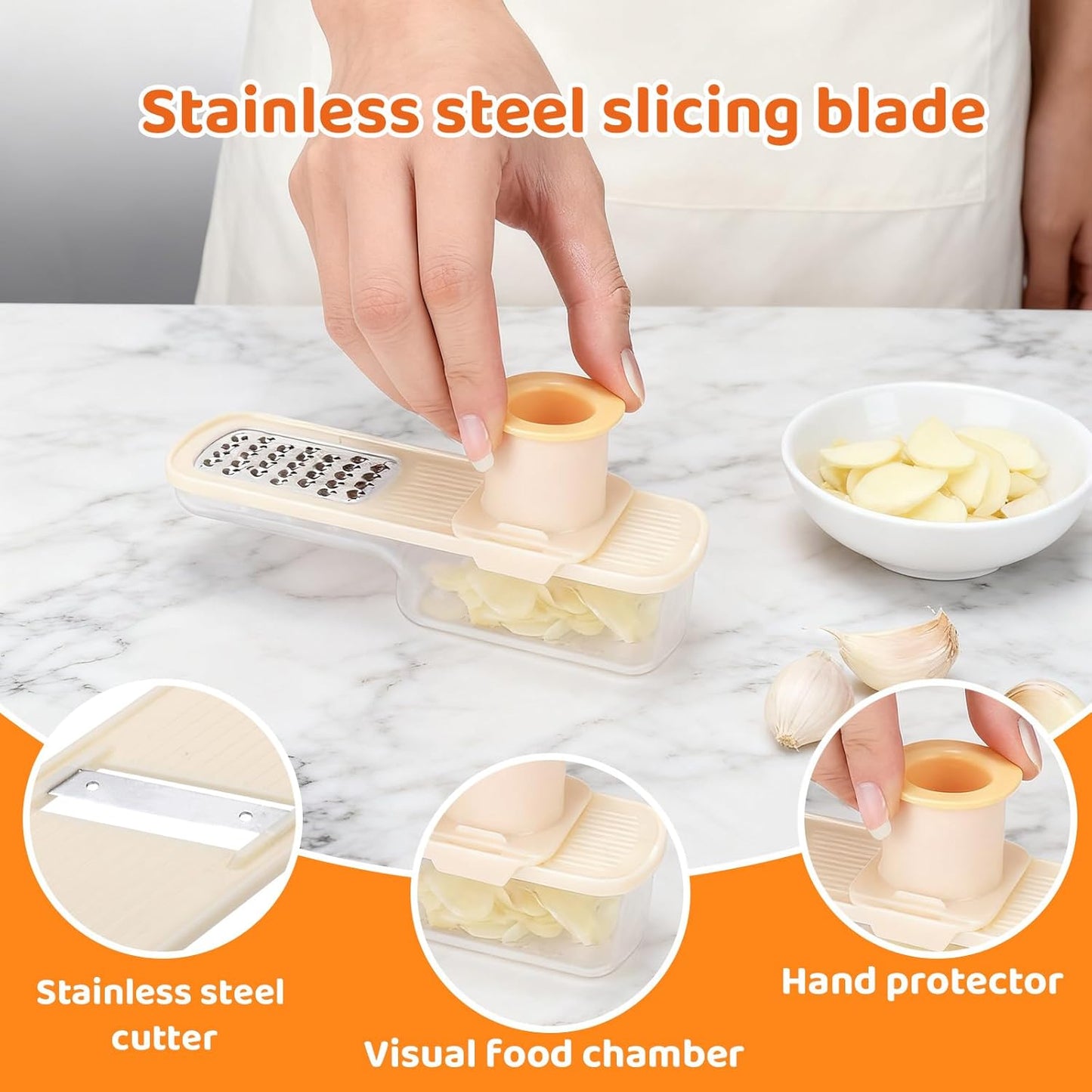 Palksky Garlic Mandolines Slicer Super Thin, 3 in 1 Multifunctional Garlics Grinder with Shredder Grinder Slicer, Portable Garlic Chopper, Kitchen Gadgets 1PCS