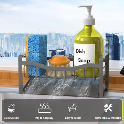 Maifan Stainless Steel Kitchen Sink Caddy Organizer with Auto Drain Tray, Sponge Holder for Countertop Storage