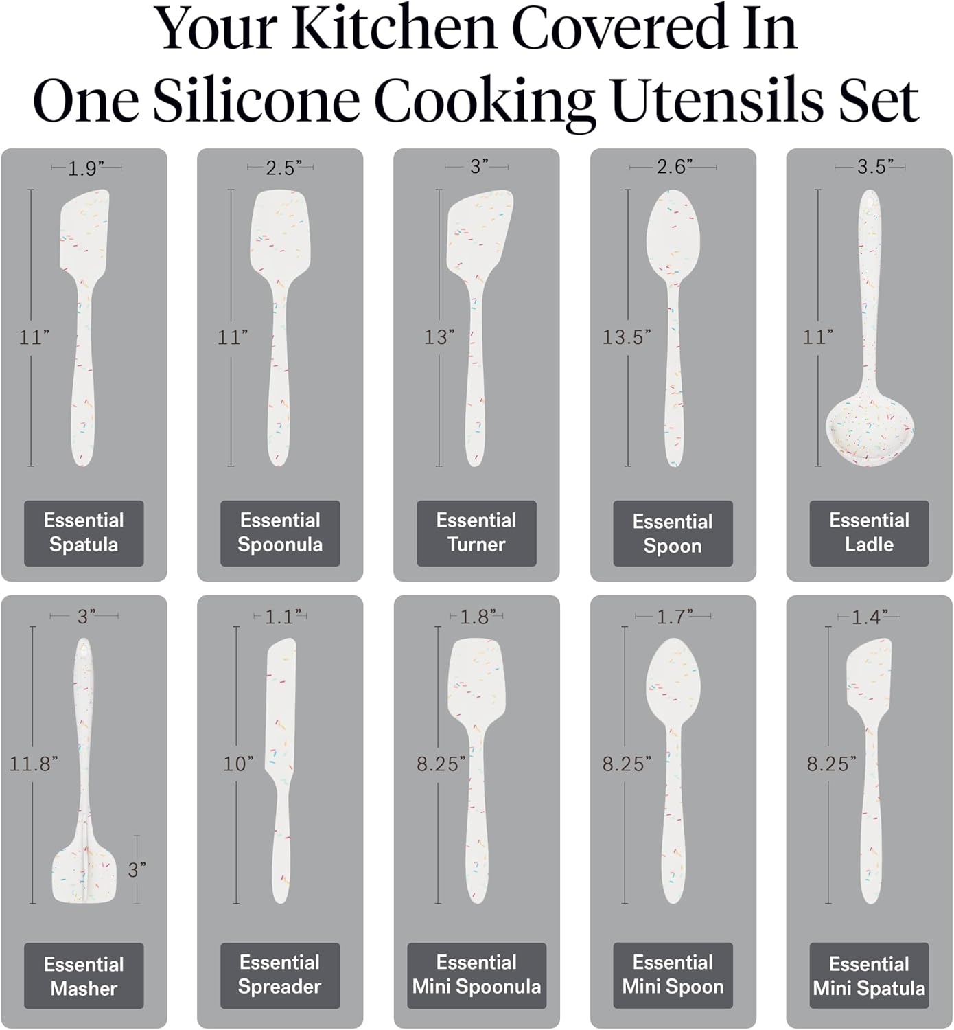 GIR: Get It Right 5-Piece Silicone Ultimate Kitchen Utensils Set - Ladle, Spatula, Flip, Spoon & Spoonula - Non-Toxic Cooking Utensils for Nonstick Cookware, Cooking and Baking - Black