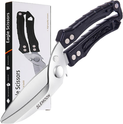 Heavy Duty Kitchen Poultry Shears - Professional Food Scissors for Spatchcocking Chicken, Cutting Raw Meat & Poultry Bones, Thick Steel Blades, Spring-Loaded, Dishwasher Safe Black