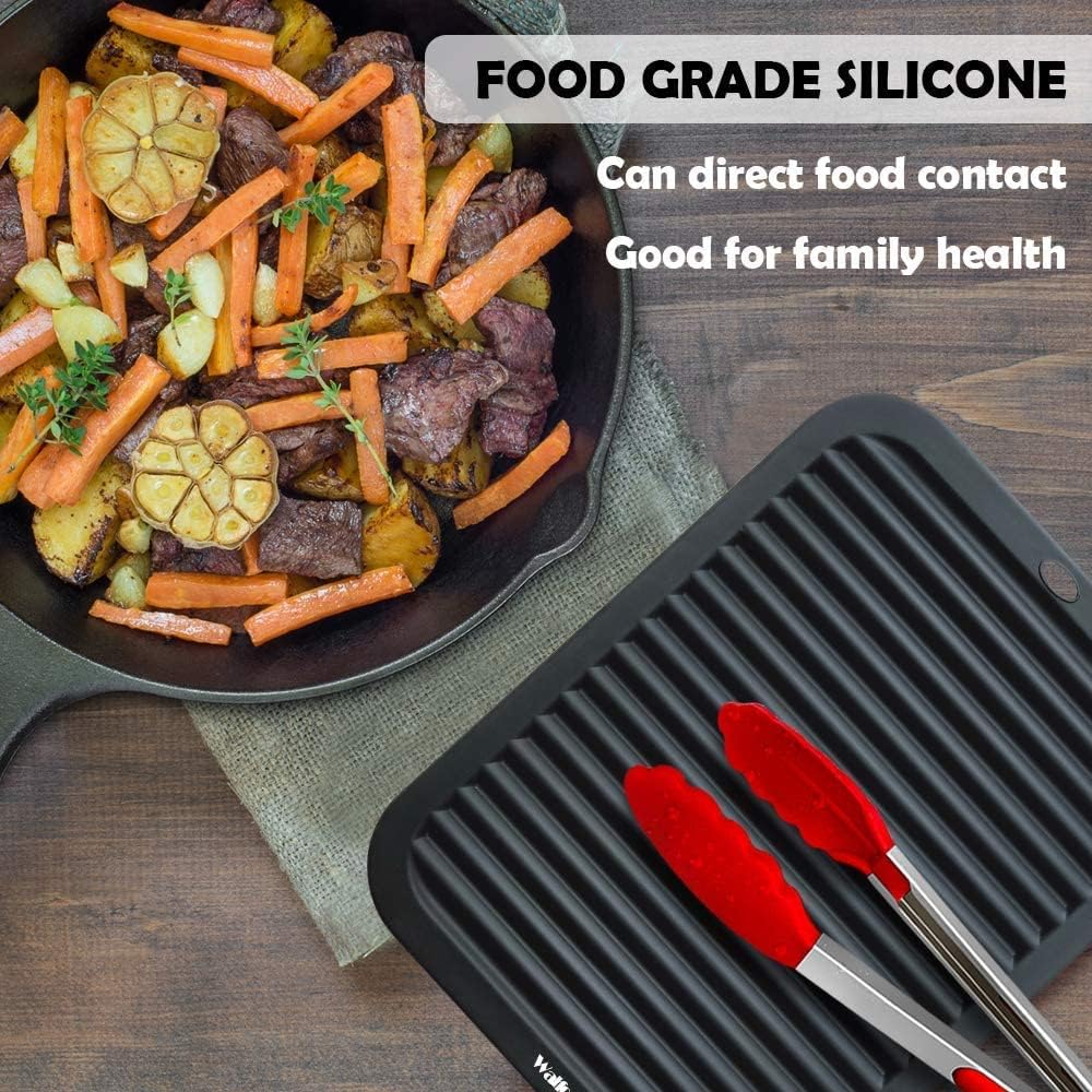 Walfos Silicone Trivet Mats - 4 Heat Resistant Pot Holders, Multipurpose Non-Slip Hot Pads for Kitchen Potholders, Hot Dishers, Jar Opener, Spoon Holder, Food Grade Silicone & BPA Free (Black)