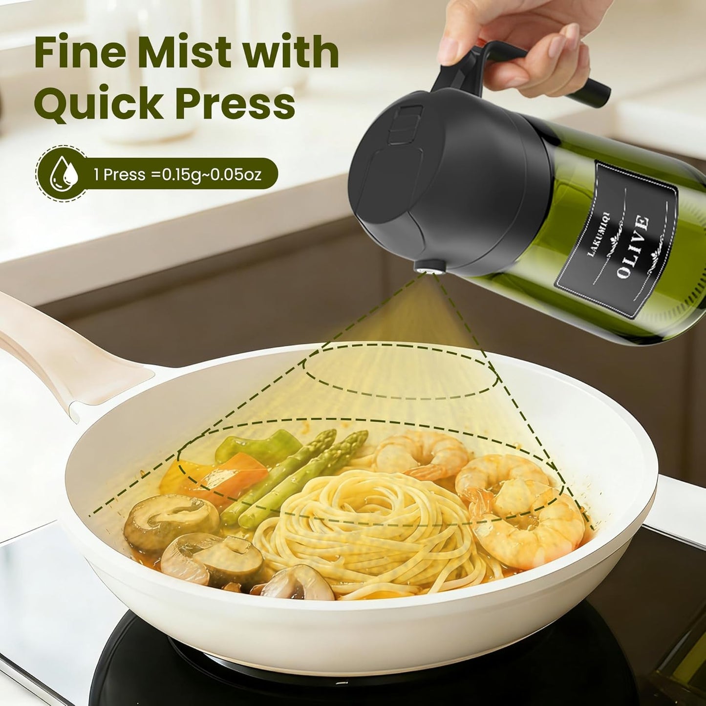 LAKUMIQI 2-in-1 Olive Oil Sprayer for Air Fryer – 16oz Glass Oil Dispenser & Cooking Oil Mister – Spray & Pour Bottle, Non-Aerosol, Leak-Resistant, for Salad, BBQ, Kitchen