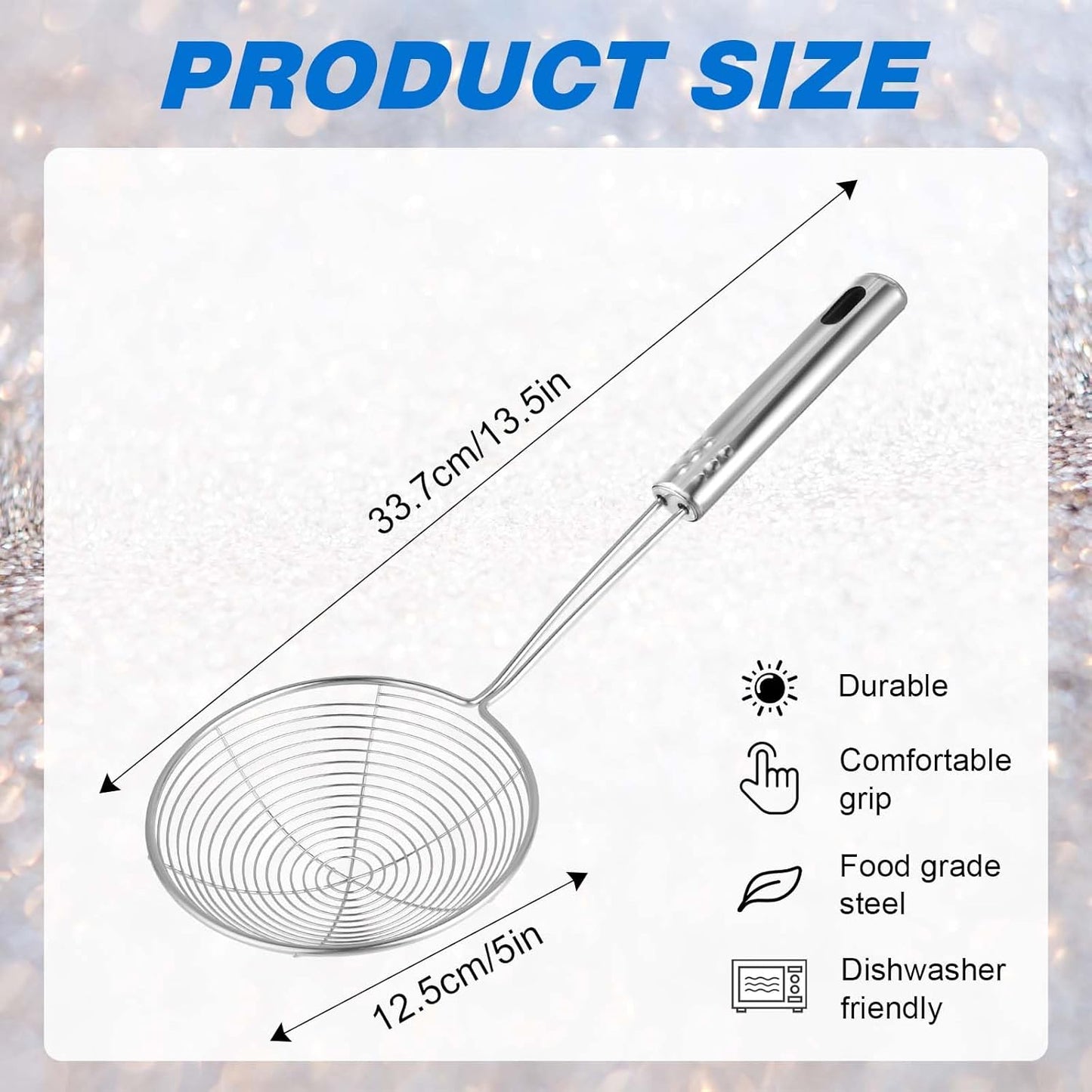 Steel Spider Strainer Skimmer Ladle, Spoon Spider Skimmers Kitchen Gadgets Wire Pasta Strainer for Kitchen Cooking and Frying