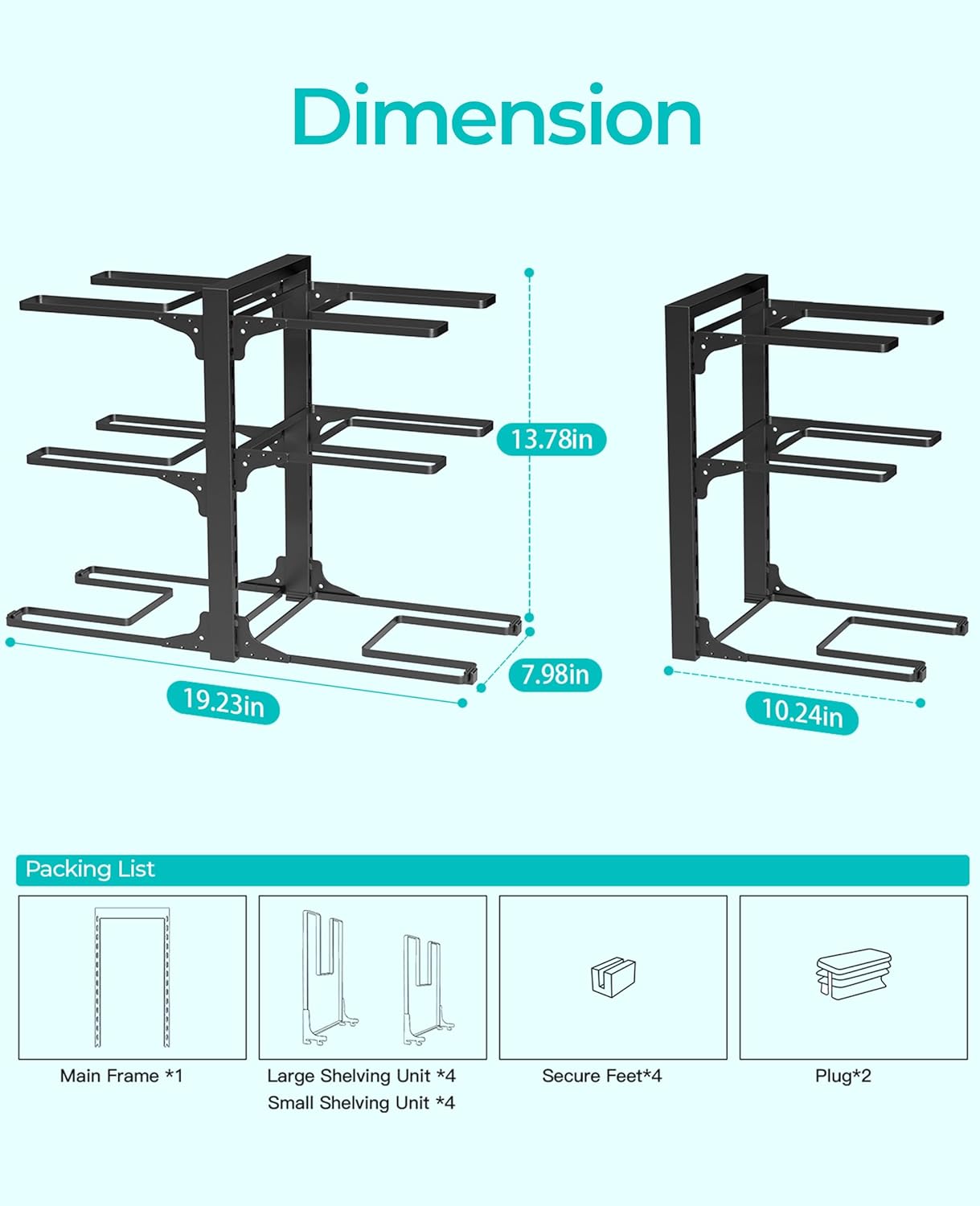 ORDORA Pots and Pans Organizer for Cabinet 16.61 Height, 8 Tier Pot Organizers Rack with 3 DIY Methods, Adjustable Pan Organizer under Cabinet Kitchen Organization and Storage