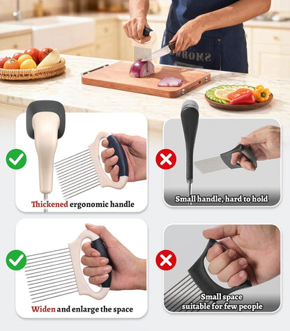 Large Onion Slicer Holder, Stainless Steel Onion Holder for Slicing, Onion Cutter Vegetable Chopper with 14 Sharp Needles for Slicing of Tomato Avocados & Meat Tenderizer, Kitchen Gadgets for Cooking