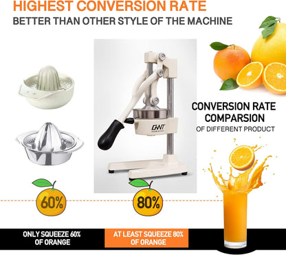 Commercial Heavy Duty Cast Iron Hand Press Manual Orange Citrus Lemon Lime Grapefruit Pomegranate Fruit Juice Squeezer Machine with Stainless Steel Cup