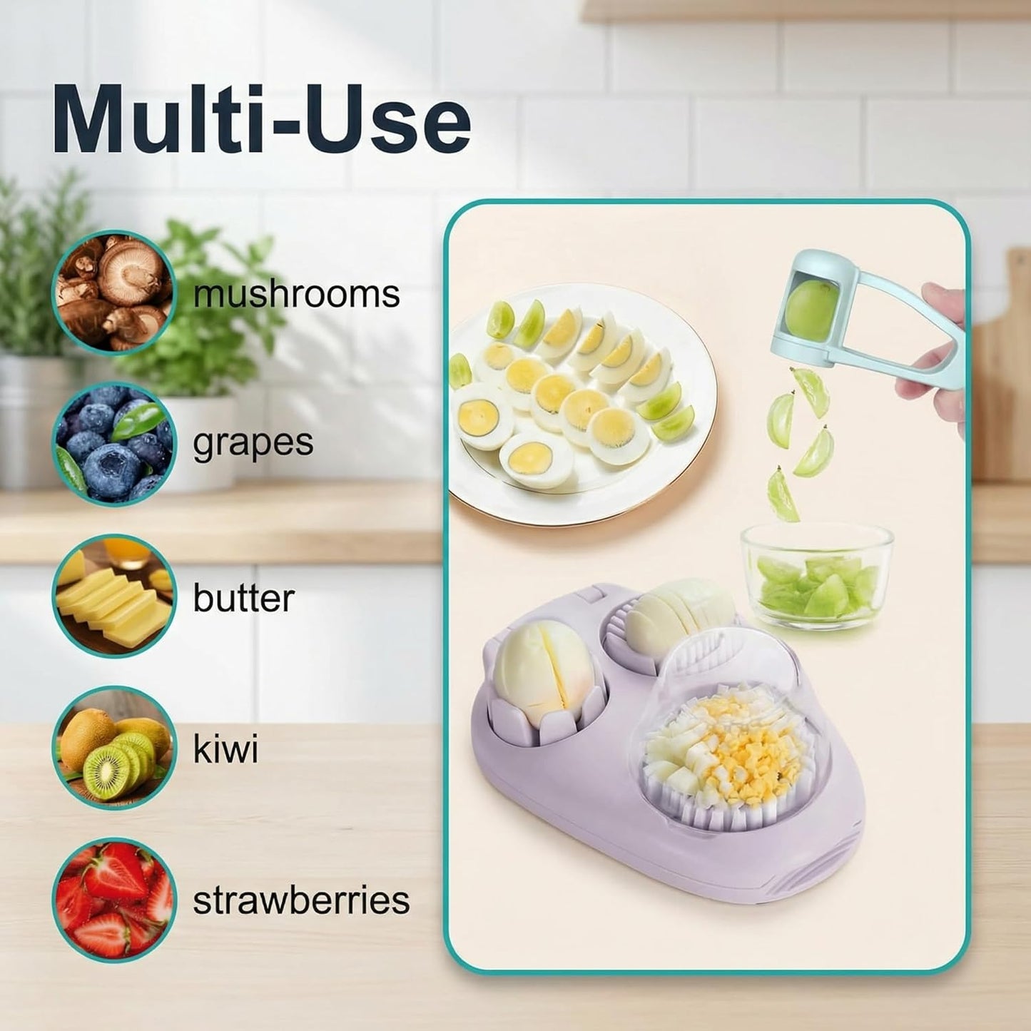 3-in-1 Heavy Duty Egg Slicer, Stainless Steel Blades with Multiple Cutting Modes for Hard Boiled Eggs, Mushrooms, Strawberry, Multifunctional Kitchen Tool, Send Goods from Local Warehouse