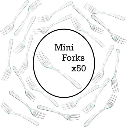 Loreso Plastic 50CT Mini Clear Dessert Spoons For Miniature Dessert Cups, Tasting Party, Sampling, Ice Cream, Small Catering Supplies - Reusable BPA Free Pack of 50