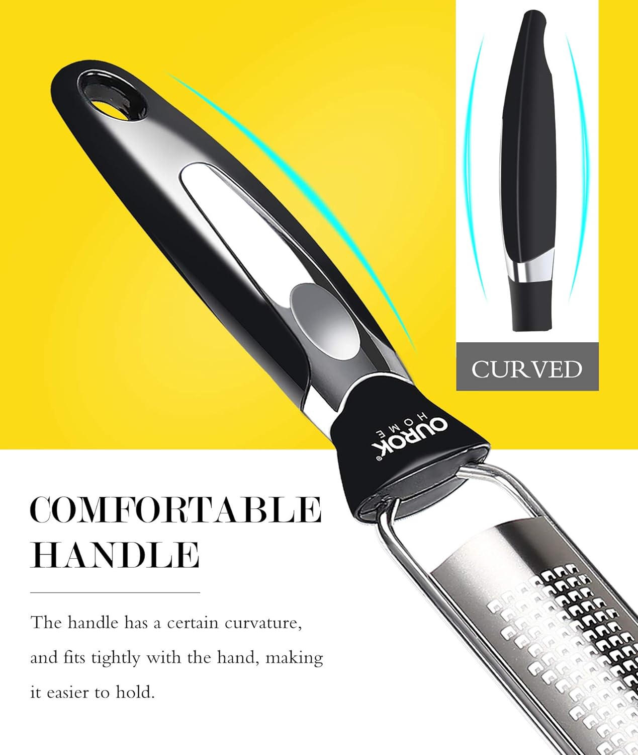Ourokhome Kitchen Lemon Zester, Stainless Steel Hand Held Parmesan Cheese Grater for Ginger, Chocolate, Coconut, Lime, Nutmeg, Citrus, Fruit, Vegetable with Cleaning Brush, Dishwasher safe, Blue