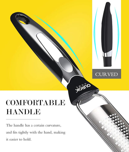 Ourokhome Kitchen Lemon Zester, Stainless Steel Hand Held Parmesan Cheese Grater for Ginger, Chocolate, Coconut, Lime, Nutmeg, Citrus, Fruit, Vegetable with Cleaning Brush, Dishwasher safe, Blue