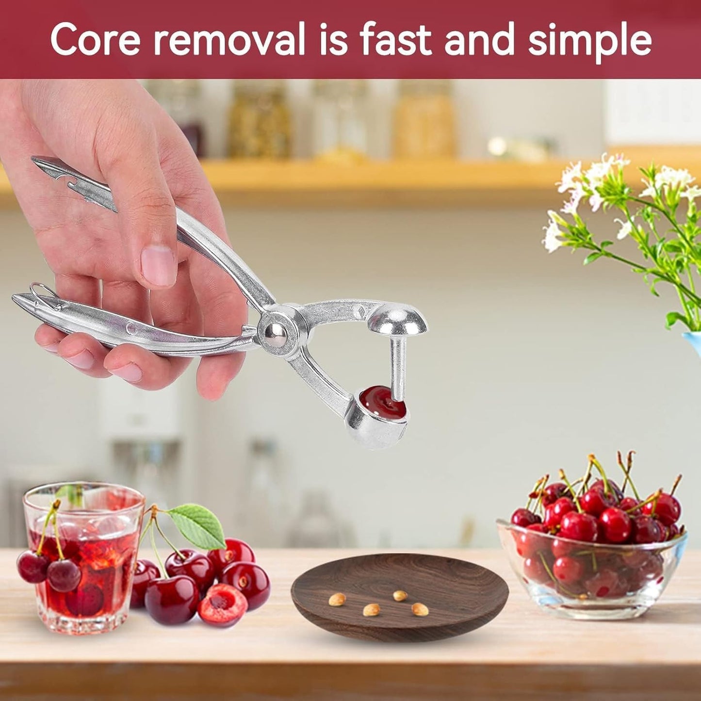 Cherry Pitter, Olive Stoner Pitter Olive Stainless Steel Cherry Picker Tool Heavy Duty Pit Picker Tool Fruit Pit Remover with Lock