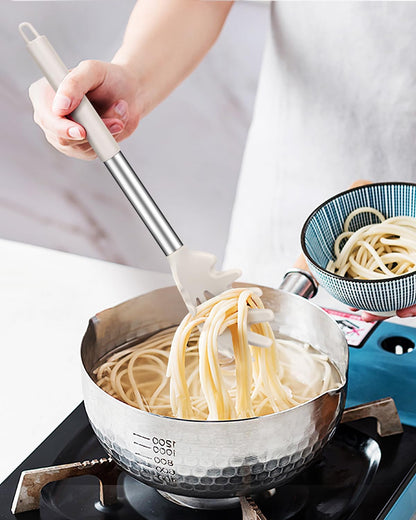 Pack of 2 Silicone Pasta Fork, Kitchen Heat Resistant Noodle Spoon Server, BPA Free Spaghetti Strainer, Best Cooking Tools (GRAY-BLUE)