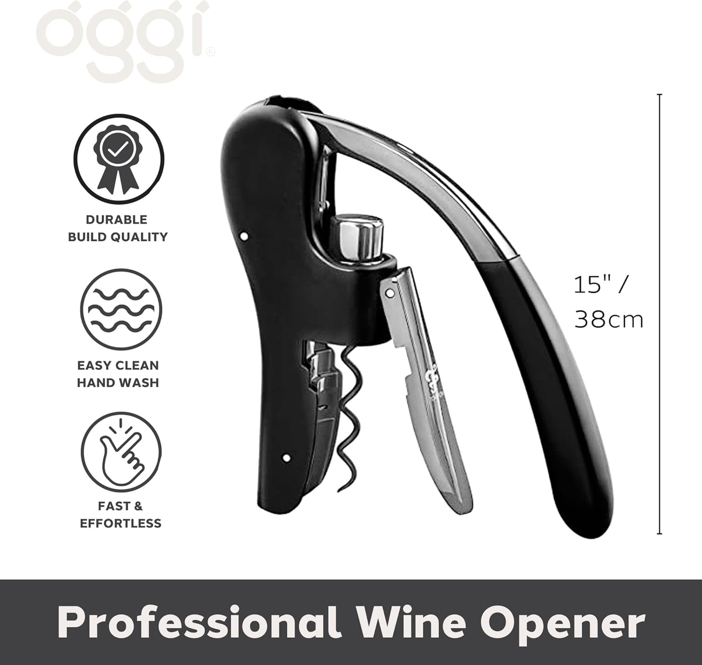 OGGI Wine Opener, Wing Corkscrew, Metal Manual Wine Bottle Opener, Multifunctional Cork Screw for Home & Waiters with Beer Bottle Opener, Durable Design