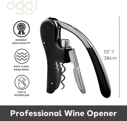 OGGI Wine Opener, Wing Corkscrew, Metal Manual Wine Bottle Opener, Multifunctional Cork Screw for Home & Waiters with Beer Bottle Opener, Durable Design
