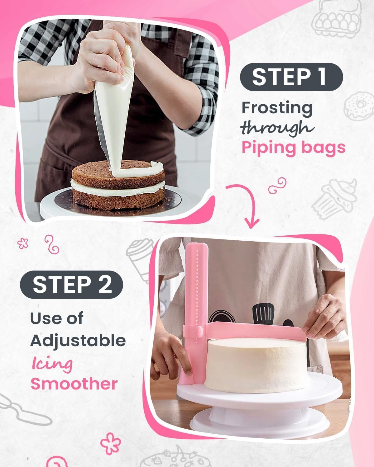 RFAQK 90PCs Cake Decorating Kit with Leveler, Baking Supplies Gift Includes Cake Stand Turntable, 24 Numbered Icing Tips, 55+1 Piping Bags, 2 Frosting Spatulas, 3 Scrappers, Video Course & Booklet