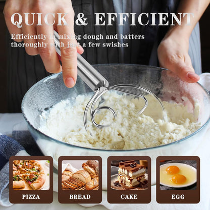 TEEVEA Danish Dough Whisk Stainless Steel for Sourdough Pizza and Bread Baking