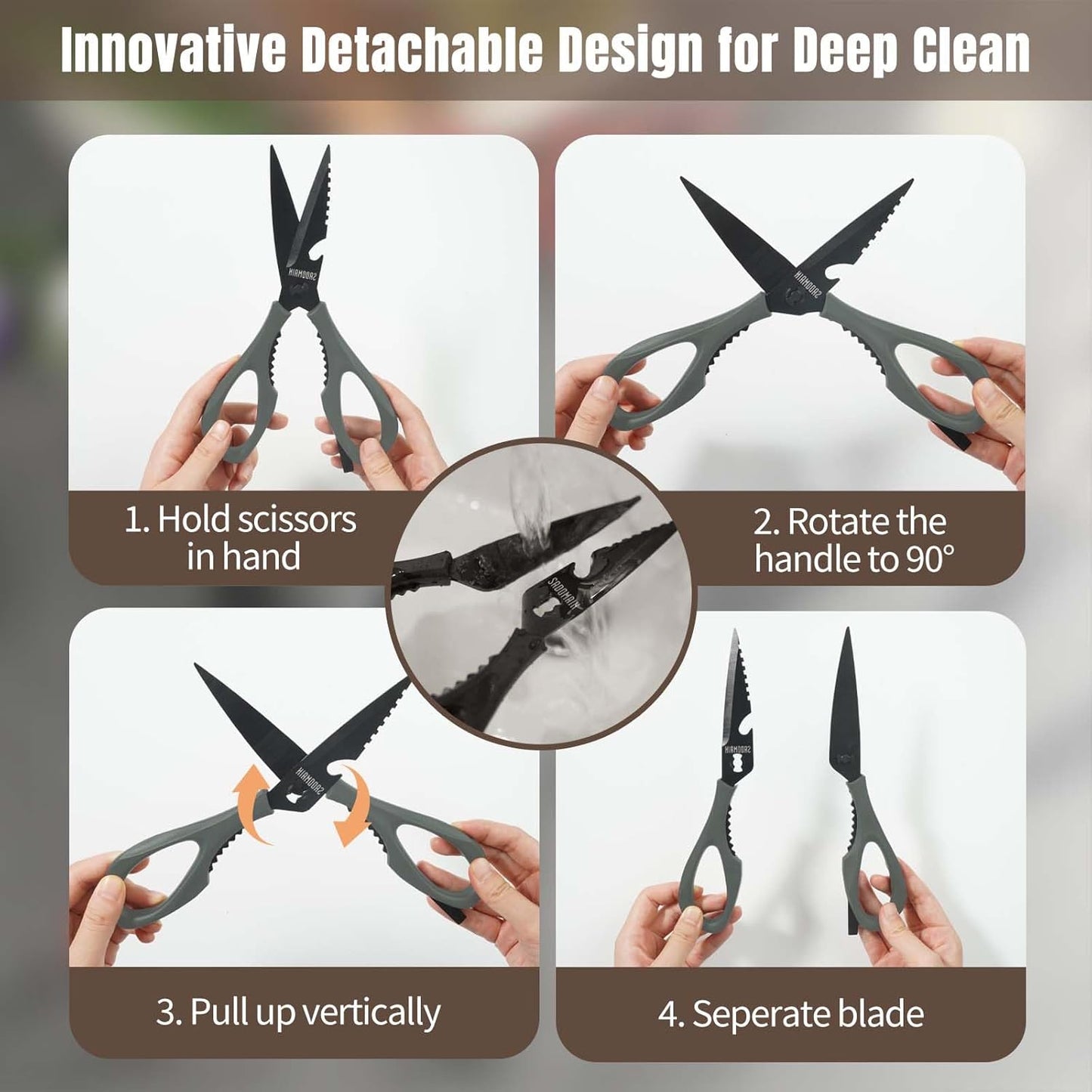 Kitchen Scissors All Purpose, Extra Sharp Kitchen Shears with Knife Sharpener & Sheath, Solid & Durable Stainless Steel Scissors with ANTI-RUST Black Titanium Plated, Dishwasher Safe - Green