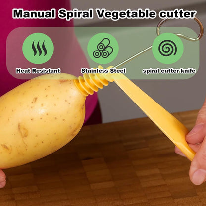 4-Piece Potato Spiral Cutter, Vegetable Spiralizer Set with 2 Stainless Steel and 2 Plastic Blades, Spiral Vegetable Cutter for Potatoes, Carrots, Zucchini and More