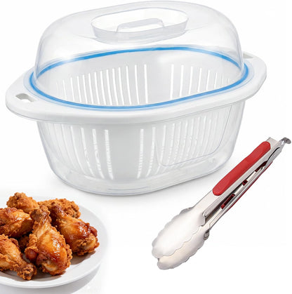 Batter Bowl, Breading Bowl with Lid Flour Shaker for Seasoning Fried Chicken, Fish, Shrimp, Just Flip (Blue)